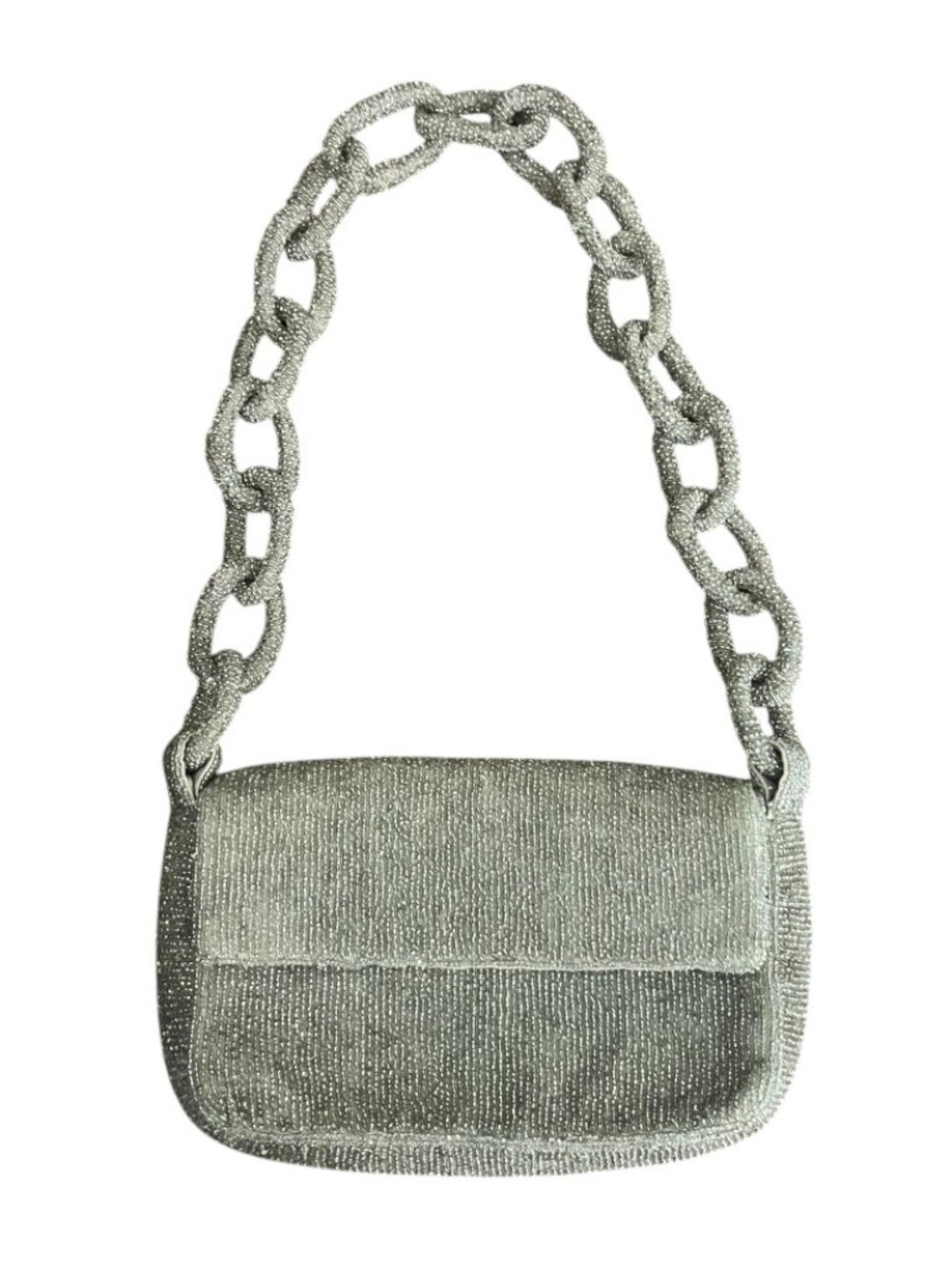Anthropologie Silver Beaded Finoa Bag with Chan Link Handle - Picture 3 of 7